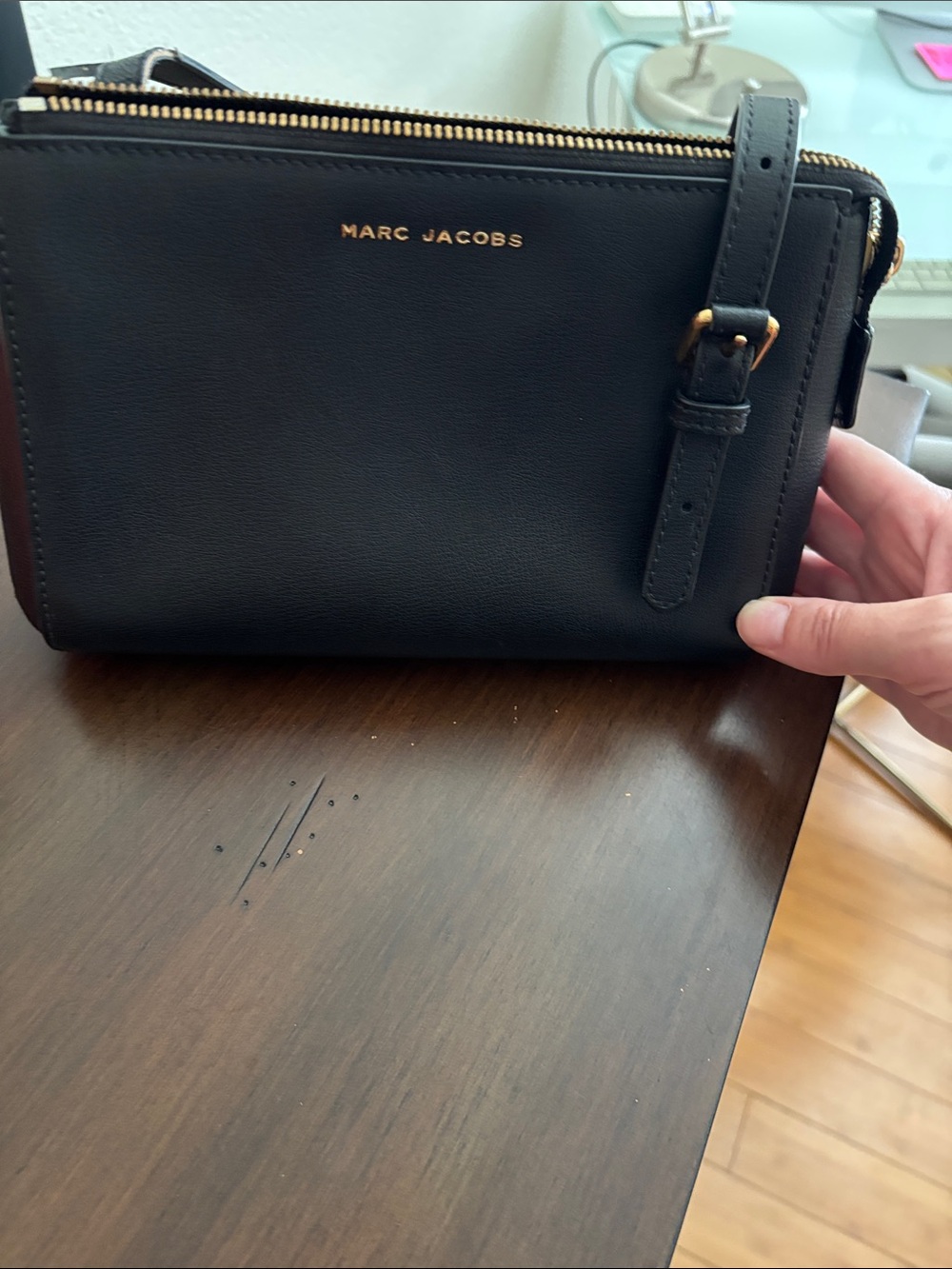 Marc Jacobs Black Leather Crossbody with Gold Hardware